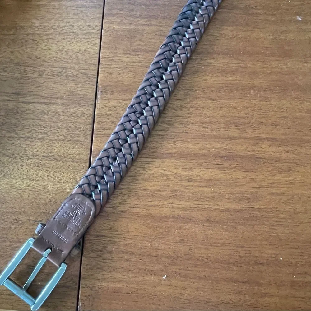 PGA Tour Men's Top Grain Leather Woven Braided Belt Brown Cognac Size 40